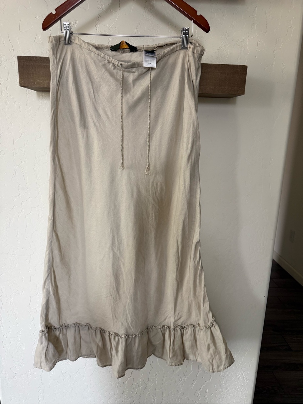 Eddie Bauer|Lagenlook Light Beige Ruffle-Hem Maxi Skirt-100% LINEN,MEDIUM•Beachy - Picture 14 of 14